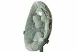 Sparkling, Green Druzy Quartz Geode With Metal Stand #233928-2